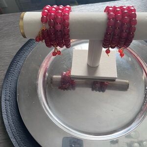 Elegant Red Beaded Bracelet Set